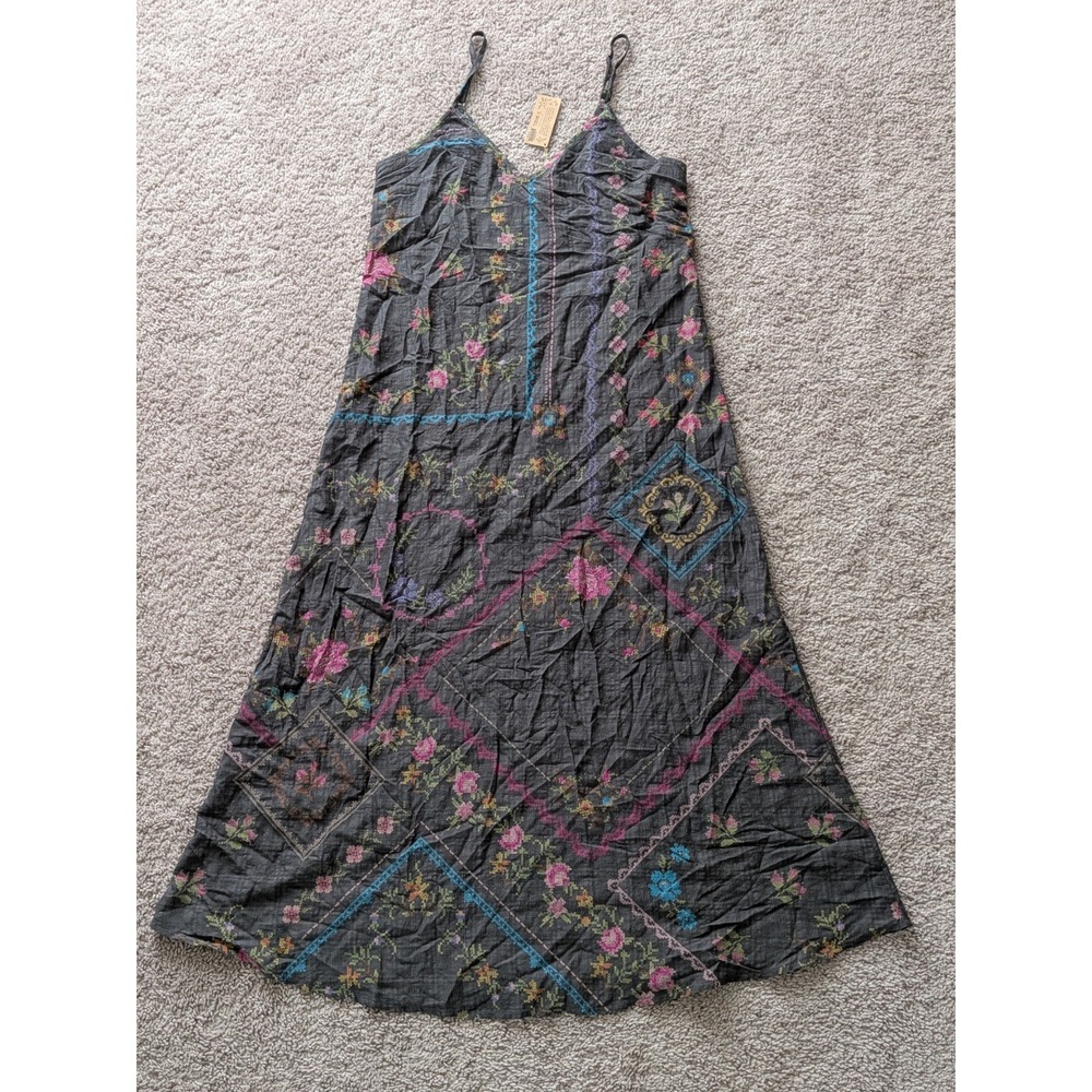 Natural Life Patchwork Cross Stitch Floral Slip Maxi Dress Womens XS NWT Floral